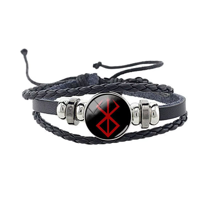 Berserk Symbol Bracelet 18Mm Cartoon Logo Black Leather Bangles Anime Game Fashion Jewelry Boys Gifts MTV13