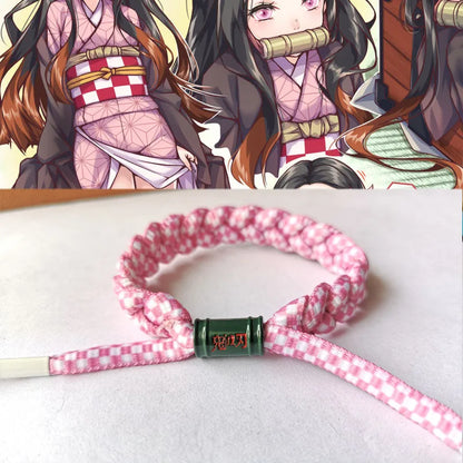 Anime Kamado Tanjiro Cosplay Kamado Nezuko Bracelet Hand-Knitted Anime Bracelet Couple Accessories Christmas Gift
