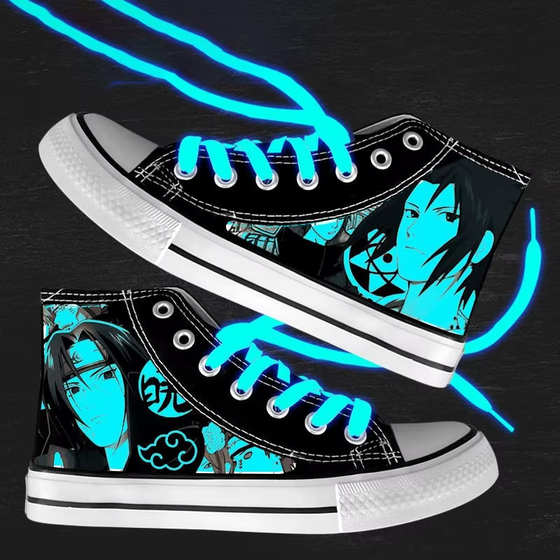 Anime NARUTO Canvas Shoes Sasuke Itachi Canvas Sneakers Vulcanized Shoes Children Adolescents Student Fluorescent Shoes Gifts