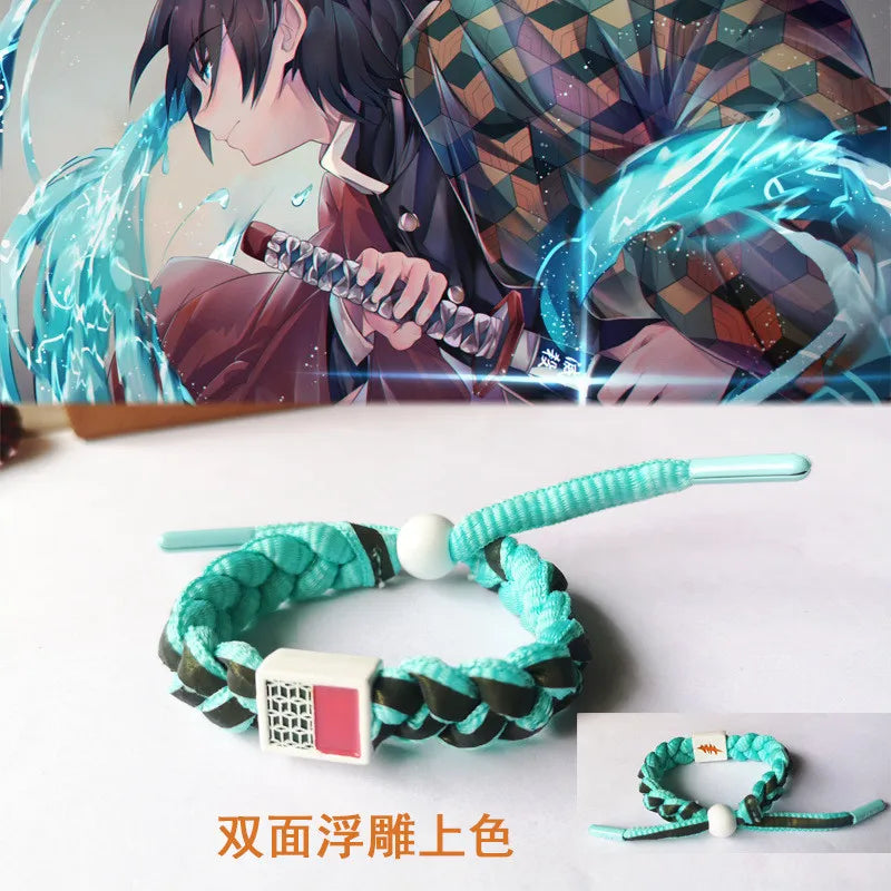 Anime Kamado Tanjiro Cosplay Kamado Nezuko Bracelet Hand-Knitted Anime Bracelet Couple Accessories Christmas Gift