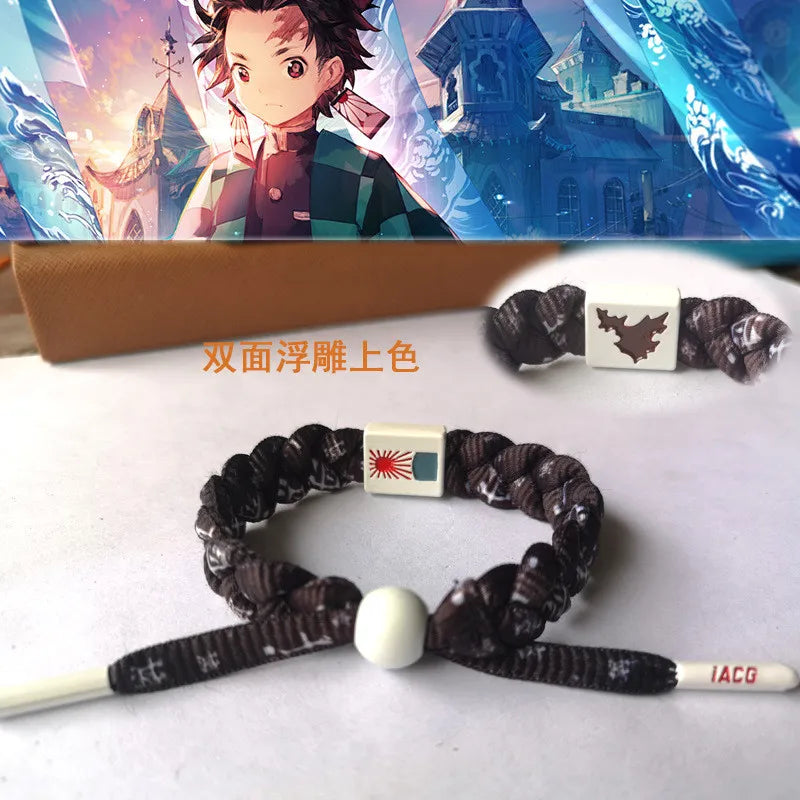 Anime Kamado Tanjiro Cosplay Kamado Nezuko Bracelet Hand-Knitted Anime Bracelet Couple Accessories Christmas Gift