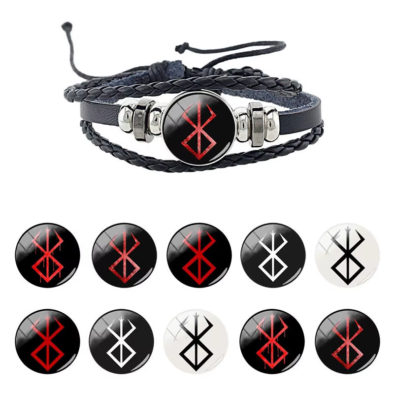 Berserk Symbol Bracelet 18Mm Cartoon Logo Black Leather Bangles Anime Game Fashion Jewelry Boys Gifts MTV13