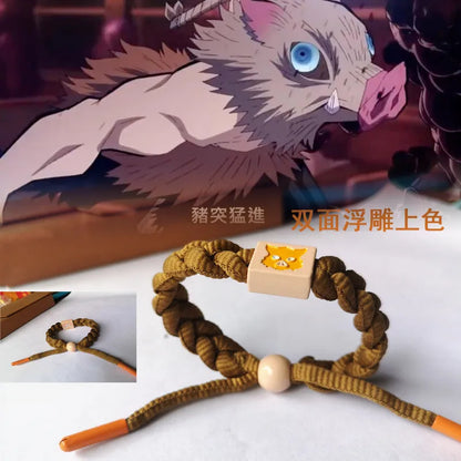 Anime Kamado Tanjiro Cosplay Kamado Nezuko Bracelet Hand-Knitted Anime Bracelet Couple Accessories Christmas Gift