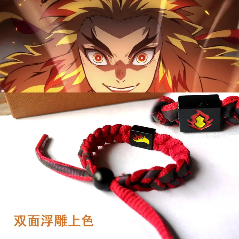 Anime Kamado Tanjiro Cosplay Kamado Nezuko Bracelet Hand-Knitted Anime Bracelet Couple Accessories Christmas Gift