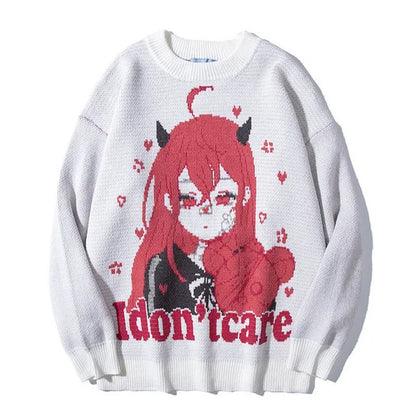 Anime Girl Knitted Sweater Men Hip Hop Street Loose Wool Jumper Vintage Pullover Women Japanese Harajuku Gothic Spring Sweaters