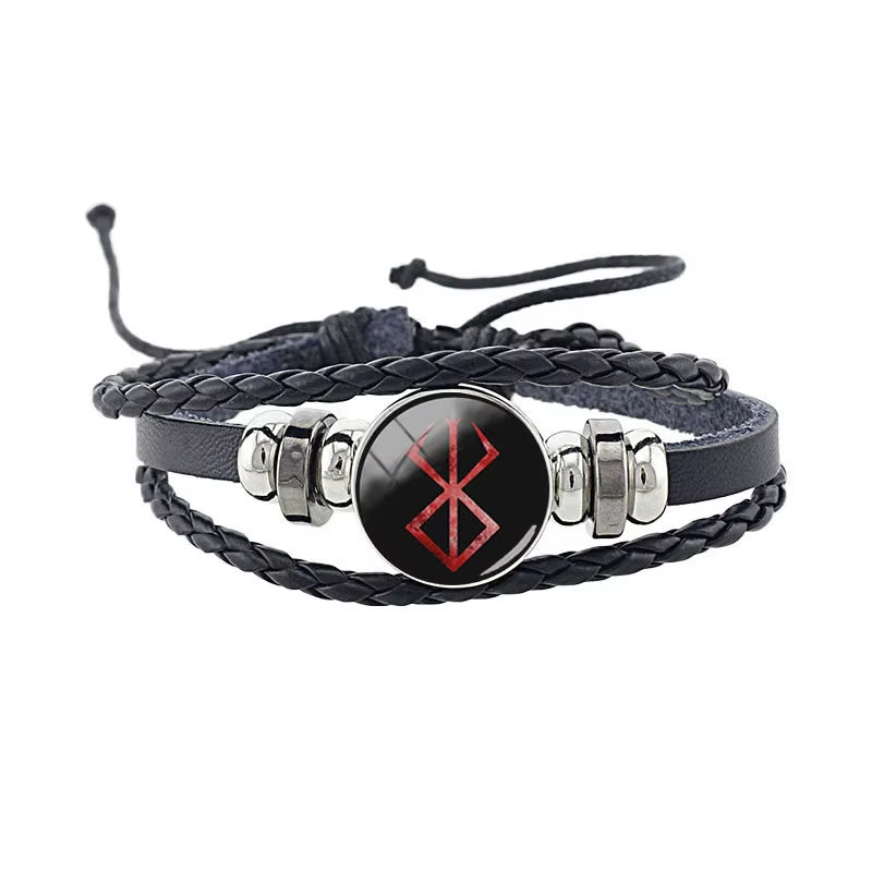 Berserk Symbol Bracelet 18Mm Cartoon Logo Black Leather Bangles Anime Game Fashion Jewelry Boys Gifts MTV13