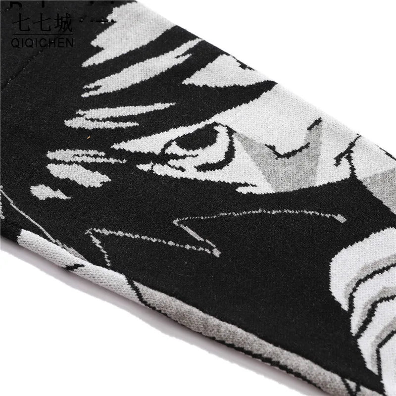 Anime Girl Knitted Sweater Men Hip Hop Street Loose Wool Jumper Vintage Pullover Women Japanese Harajuku Gothic Spring Sweaters