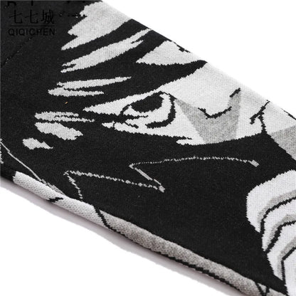 Anime Girl Knitted Sweater Men Hip Hop Street Loose Wool Jumper Vintage Pullover Women Japanese Harajuku Gothic Spring Sweaters