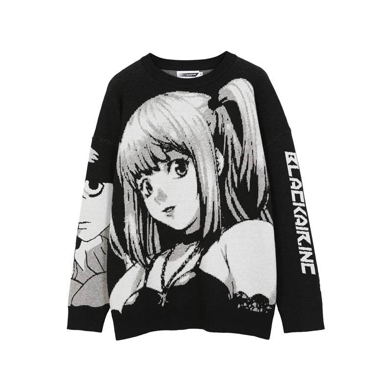 Anime Girl Knitted Sweater Men Hip Hop Street Loose Wool Jumper Vintage Pullover Women Japanese Harajuku Gothic Spring Sweaters