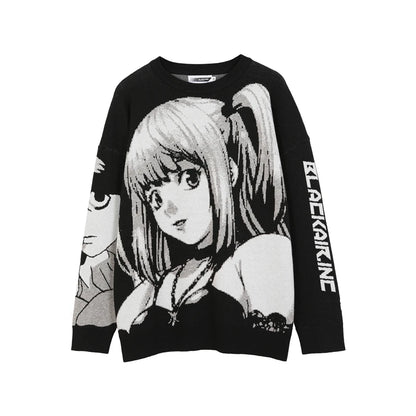 Anime Girl Knitted Sweater Men Hip Hop Street Loose Wool Jumper Vintage Pullover Women Japanese Harajuku Gothic Spring Sweaters