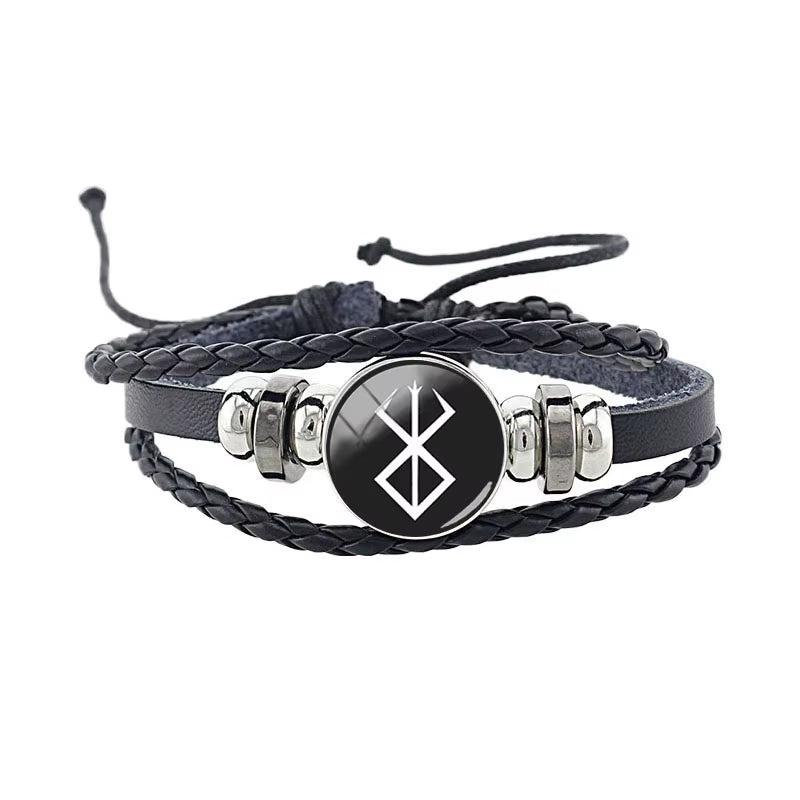 Berserk Symbol Bracelet 18Mm Cartoon Logo Black Leather Bangles Anime Game Fashion Jewelry Boys Gifts MTV13