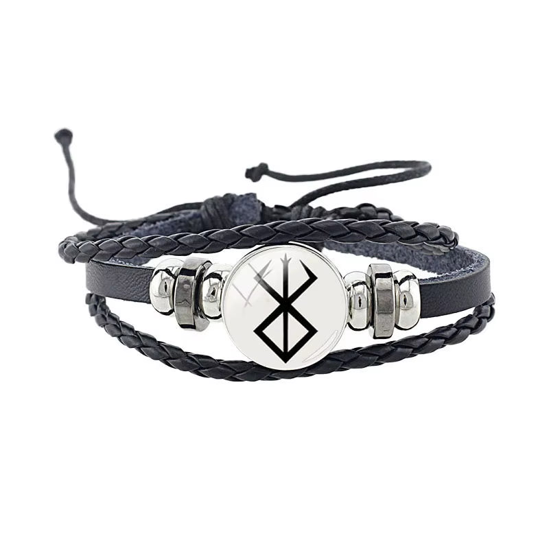 Berserk Symbol Bracelet 18Mm Cartoon Logo Black Leather Bangles Anime Game Fashion Jewelry Boys Gifts MTV13