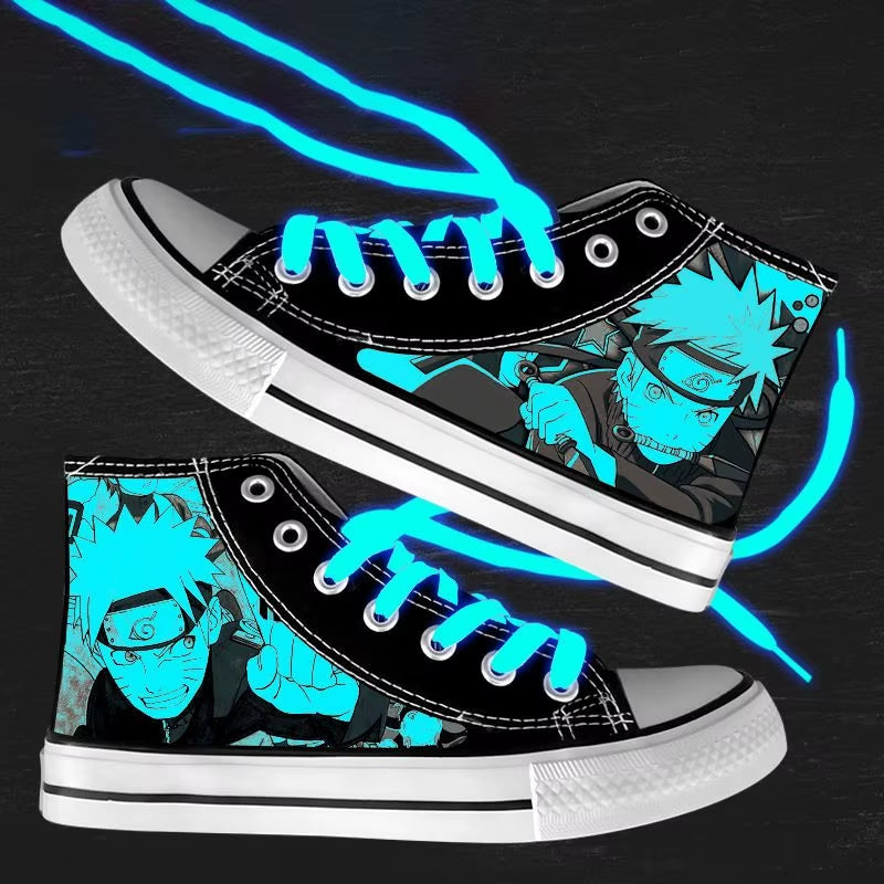 Anime NARUTO Canvas Shoes Sasuke Itachi Canvas Sneakers Vulcanized Shoes Children Adolescents Student Fluorescent Shoes Gifts